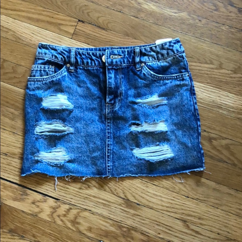 Distressed denim skirt